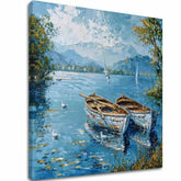 Pejzaž na platnu Scenografija s čamcima | dovršeno rukom umjetnika - slika 2