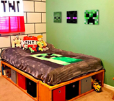 Slika na platnu s motivom minecraft likovi zelena crna – 3D prikaz platna s vidljivim drvenim okvirom, Papilora.