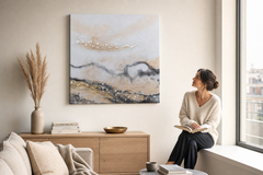 Oslikana slika za zid APSTRAKT 70x70 cm – ručno oslikana slika u elegantnom interijeru (Window reading) | wall mockup | premium platno | Papilora.sk