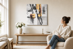 Oslikana slika za zid APSTRAKT 60x60 cm – ručno oslikana slika u elegantnom interijeru (Scandi cream) | wall mockup | premium platno | Papilora.sk