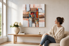 Oslikana slika na zidu ABSTRAKT 70x70 cm – ručno oslikana slika u elegantnom interijeru (Scandi cream) | wall mockup | premium canvas | Papilora.sk