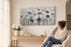 Oslikana slika na zidu CVIJEĆE 100x50 cm – ručno oslikana slika u elegantnom interijeru (Scandi cream) | wall mockup | premium canvas | Papilora.sk