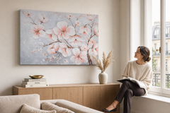 Oslikana slika na zidu CVIJEĆE 90x60 cm – ručno oslikana slika u elegantnom interijeru (Window reading) | wall mockup | premium canvas | Papilora.sk