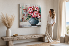 Oslikana slika za zid CVIJEĆE 70x70 cm – ručno oslikana slika u elegantnom interijeru (Modern coastal) | wall mockup | premium platno | Papilora.sk