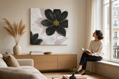 Oslikana slika za zid CVIJEĆE 70x70 cm – ručno oslikana slika u elegantnom interijeru (Window reading) | wall mockup | premium platno | Papilora.sk