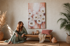 Oslikana slika za zid CVIJEĆE 60x90 cm – ručno oslikana slika u elegantnom interijeru (Bohemian warm) | wall mockup | premium platno | Papilora.sk