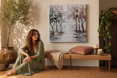 Oslikana slika za zid DRVEĆE 60x60 cm – ručno oslikana slika u elegantnom interijeru (Bohemian warm) | wall mockup | premium platno | Papilora.sk