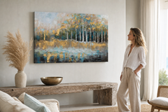 Oslikana slika za zid DRVEĆE 90x60 cm – ručno oslikana slika u elegantnom interijeru (Modern coastal) | wall mockup | premium platno | Papilora.sk