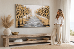 Oslikana slika na zidu STABLA 90x60 cm – ručno oslikana slika u elegantnom interijeru (Modern coastal) | wall mockup | premium canvas | Papilora.sk