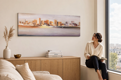 Oslikana slika za zid GRAD 120x40 cm – ručno oslikana slika u elegantnom interijeru (Window reading) | wall mockup | premium platno | Papilora.sk