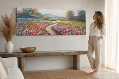 Oslikana slika za zid KRAJOLIK 100x40 cm – ručno oslikana slika u elegantnom interijeru (Modern coastal) | wall mockup | premium canvas | Papilora.sk