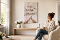 Oslikana slika na zidu STABLO 60x90 cm – ručno oslikana slika u elegantnom interijeru (Scandi cream) | wall mockup | premium canvas | Papilora.sk