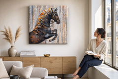 Oslikana slika za zid KONJ 75x75 cm 120x40 cm – ručno oslikana slika u elegantnom interijeru (Window reading) | wall mockup | premium canvas | Papilora.sk