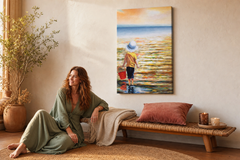 Oslikana slika za zid MORE 60x90 cm – ručno oslikana slika u elegantnom interijeru (Bohemian warm) | wall mockup | premium platno | Papilora.sk
