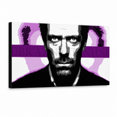 Ručno oslikana POP Art Art slika Dr. HOUSE 1 komad 1010 dh – 3D vizualizacija ručno oslikanog platna na bijeloj pozadini. Dominantne boje: crna, bijela, ljubičasta, ružičasta, siva.
