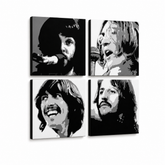 Ručno oslikana POP Art slika BEATLES 4 dijela bea4 – 3D vizualizacija ručno oslikanog platna na bijeloj pozadini. Dominantne boje: crna, bijela, siva.