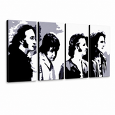 Ručno oslikana POP Art slika Beatlesi od 4 dijela bea5 – 3D vizualizacija ručno oslikanog platna na bijeloj pozadini. Dominantne boje: crna, siva, bijela, zlatna.