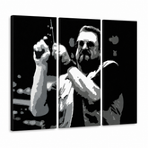 Ručno oslikana POP Art slika Big Lebowski 3 dijela bl – 3D vizualizacija ručno oslikanog platna na bijeloj pozadini. Dominantne boje: crna, bijela, siva.