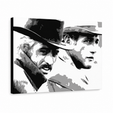 Ručno oslikana POP Art slika Butch Cassidy 1 komad bc – 3D vizualizacija ručno oslikanog platna na bijeloj pozadini. Dominantne boje: crna, bijela, siva.