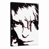 Ručno oslikana POP Art slika David Bowie 1 komad db – 3D vizualizacija ručno oslikanog platna na bijeloj pozadini. Dominantne boje: crna, smeđa, bijela.
