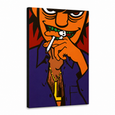 Ručno oslikana POP Art slika Gorillaz 1 komad gor – 3D vizualizacija ručno oslikanog platna na bijeloj pozadini. Dominantne boje: narančasta, crna, ljubičasta, crvena, žuta.