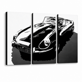Ručno oslikana POP Art slika JAGUAR 3 kom – 3D vizualizacija ručno oslikanog platna na bijeloj pozadini. Dominantne boje: crna, bijela, siva.