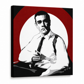 Ručno oslikana POP Art slika James Bond 1 dio bond4 – 3D vizualizacija ručno oslikanog platna na bijeloj pozadini. Dominantne boje: crna, bijela, crvena.