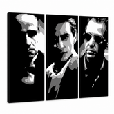 Ručno oslikana POP Art slika KUM 3 dijela god2 – 3D vizualizacija ručno oslikanog platna na bijeloj pozadini. Dominantne boje: crna, bijela, siva.