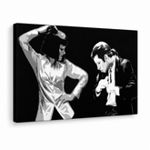 Ručno oslikana POP Art slika Pulp Fiction 1 komad pulp4 – 3D vizualizacija ručno oslikanog platna na bijeloj pozadini. Dominantne boje: crna, bijela, siva.