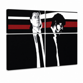 Ručno oslikana POP Art slika Pulp Fiction 4 komada pulpe – 3D vizualizacija ručno oslikanog platna na bijeloj pozadini. Dominantne boje: crna, crvena, bijela, siva, smeđa.