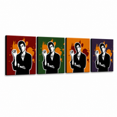 Ručno oslikana POP Art slika Scarface - AL PACINO 4 dijela 200x50cm al37 – 3D vizualizacija ručno oslikanog platna na bijeloj pozadini. Dominantne boje: crna, narančasta, crvena, zelena, ljubičasta.