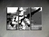 Ručno oslikana slika na platnu s motivom stormtrooper s puškom, crno-bijelo – 3D prikaz platna s vidljivim drvenim okvirom, Papilora.