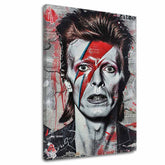 Slika na platnu s motivom david bowie s munjom na licu – 3D prikaz platna s vidljivim drvenim okvirom, Papilora.