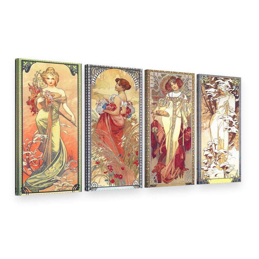 Slika na platnu 4 dijela ČETIRI GODIŠNJA DOBA 120x70 cm - Alfons Mucha 000 REP236