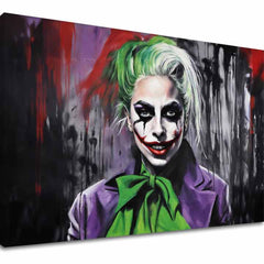 Slika na platnu s motivom žena s joker šminkom i zelenom kosom – 3D prikaz platna s vidljivim drvenim okvirom, Papilora.