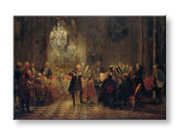 Slika na platnu s motivom klasični koncert u dvorani obješena u modernom stilskom interijeru iznad drvene konzole s vazom i svijećom, Papilora.