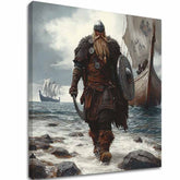 Slika na platnu s motivom viking s brodovima na moru – 3D prikaz platna s vidljivim drvenim okvirom, Papilora.