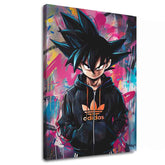 Slika na platnu s motivom goku u adidas majici s kapuljačom – 3D prikaz platna s vidljivim drvenim okvirom, Papilora.