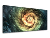 Slika na platnu s motivom spiralna galaksija u svemiru – 3D prikaz platna s vidljivim drvenim okvirom, Papilora.