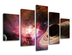 Slika na platnu s motivom svemir, planeti i maglice – 3D prikaz platna s vidljivim drvenim okvirom, Papilora.