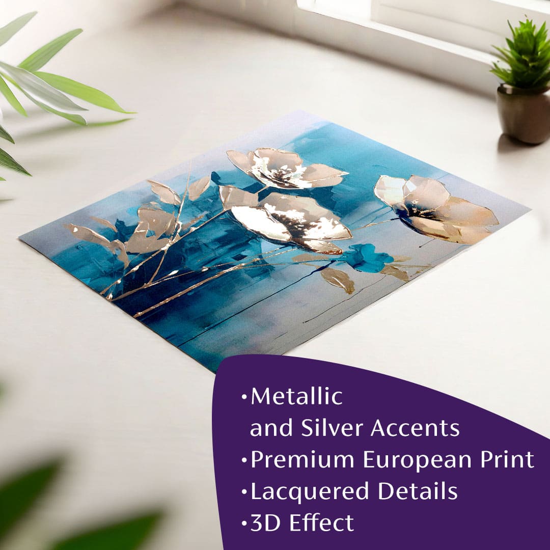 Zidni poster s EXTRA efektom - Teal Flowers | različite dimenzije