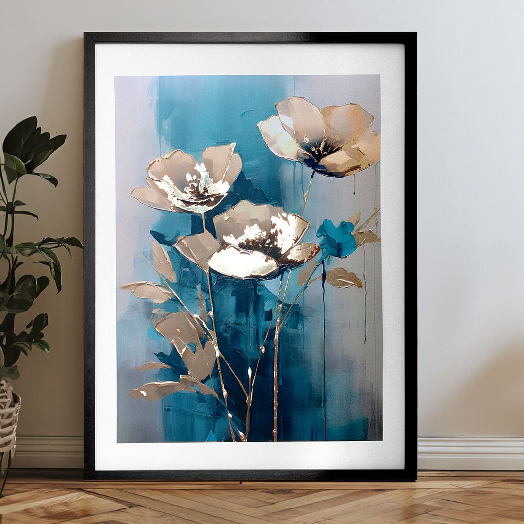 Zidni poster s EXTRA efektom - Teal Flowers | različite dimenzije