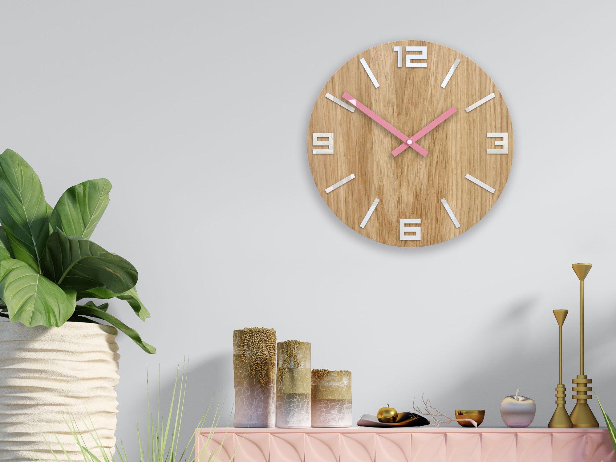 Drveni zidni sat ARABIC bijelo-ružičasti - slika 3