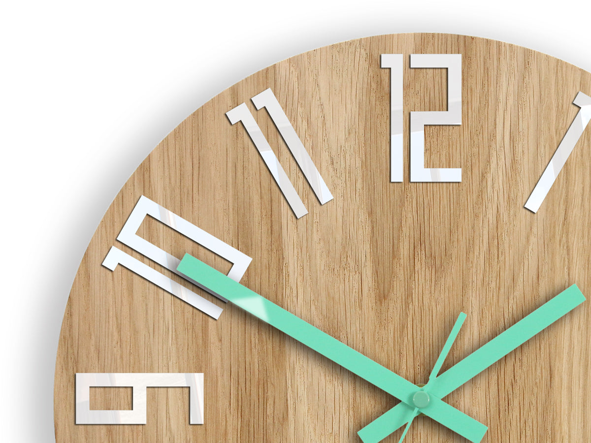 Drveni zidni sat SLIM bijeli-mentol