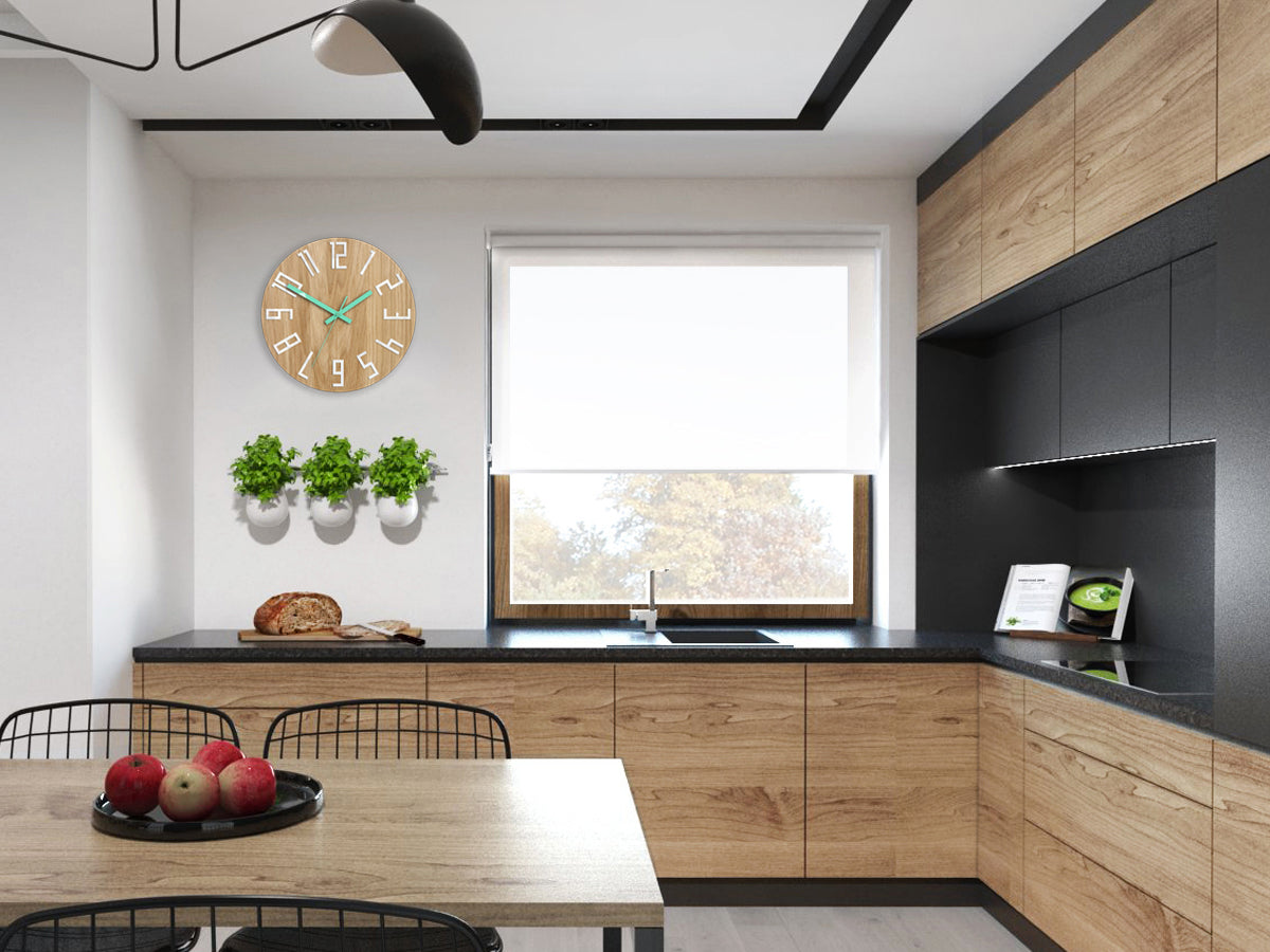 Drveni zidni sat SLIM bijeli-mentol