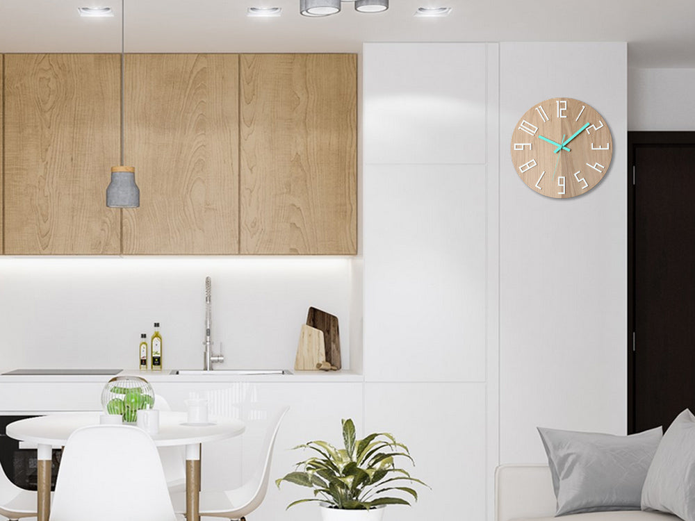 Drveni zidni sat SLIM bijeli-mentol