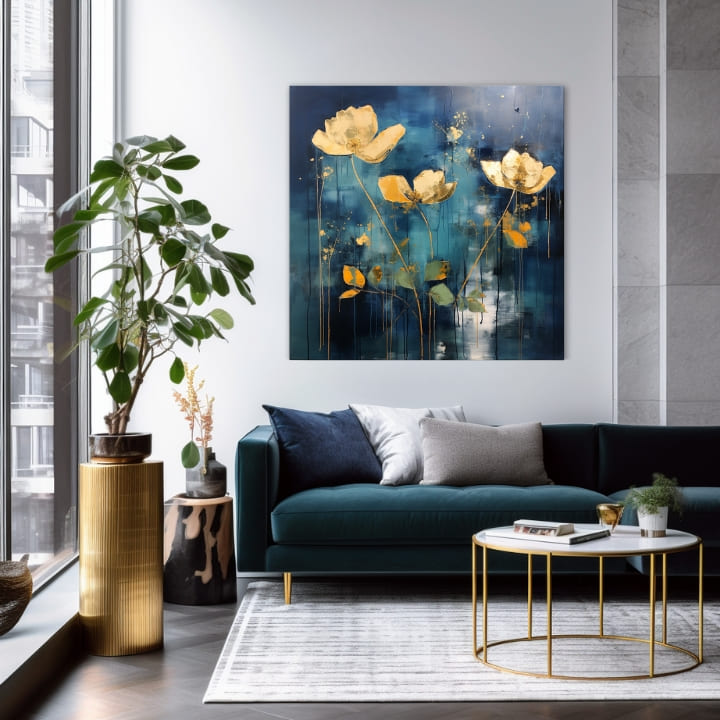 Bezvremenska elegancija na platnu Zlatni pejzaž u plavim tonovima | različite dimenzije