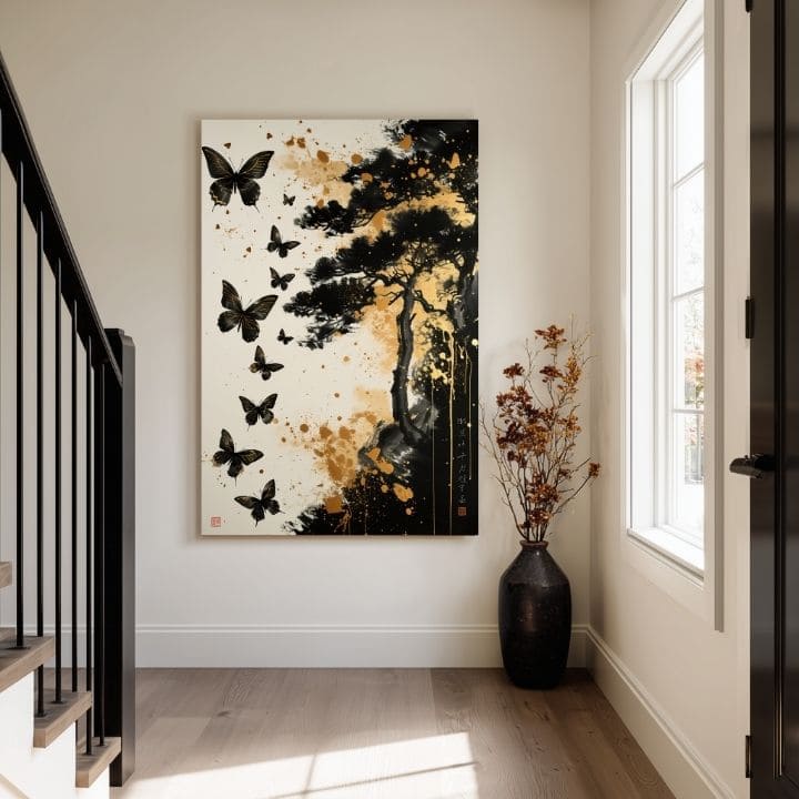 Slika na platnu Butterfly Harmony - Crno-zlatni dizajn