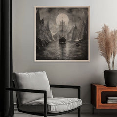 Slika na drvu - Drakkar pod mjesecom