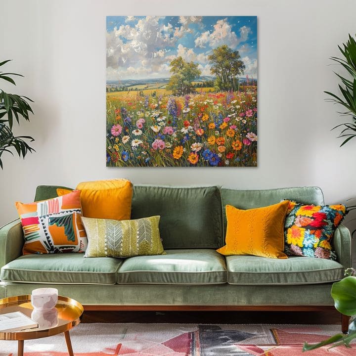 Slika polja cvijeća na platnu Ljetna livada | Akrilni detalji